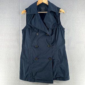 Love Tree Womens Sleeveless Trench Jacket M Blue Classic Pockets DoubleBreasted